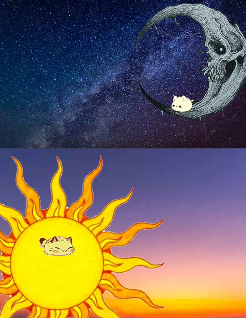 sun and moon with kittens on them